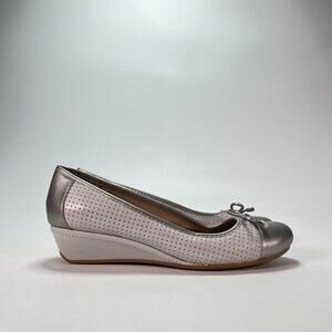 Easy Spirit Esdawnette Silver Grey Leather Low Wedge Ballet Pumps Womens Size 7M